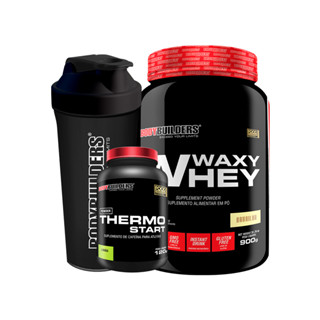 Kit Whey Protein Waxy Whey Pote 900g + Thermo Start Powder 120g Limão + Coqueteleira - Suplementos Para Ganho de Massa Muscular - Bodybuilders