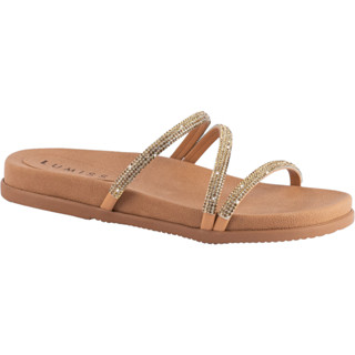 Sandália Papete Feminina Confortável Tiras Strass Brilho Cristal Blogueira Flat Rasteira Macia Chinelo Rasteirinha Fashion