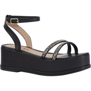 Sandália Feminina Plataforma Confortável Tiras Strass Brilho Cristal Flatform Moda Macia Comfort Blogueira Fashion