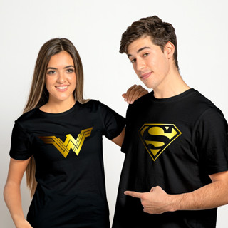 Kit 2 Camiseta camisa casal combinando Super Homem e Mulher Maravilha namorados
