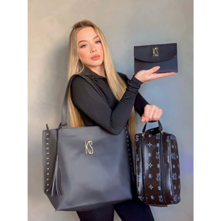 Bolsa Sacola Saco com Necessaire Multifuncional + Porta Documentos Kit Bolsa Feminina 3 em 1