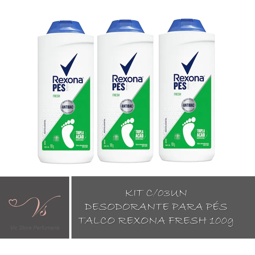 Kit com 03un Desodorante Para Pés Talco Rexona Fresh 48h 100g