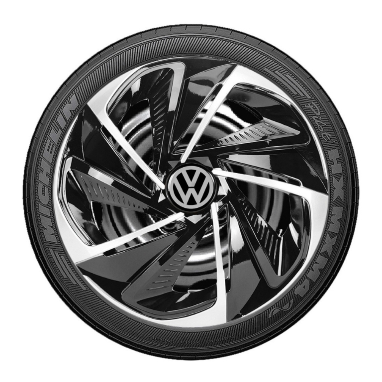 Jogo 4 Calota Nitro Aro 14 Preta/Prata Vw Volkswagen Fox Up Gol Polo Virtus Voyage