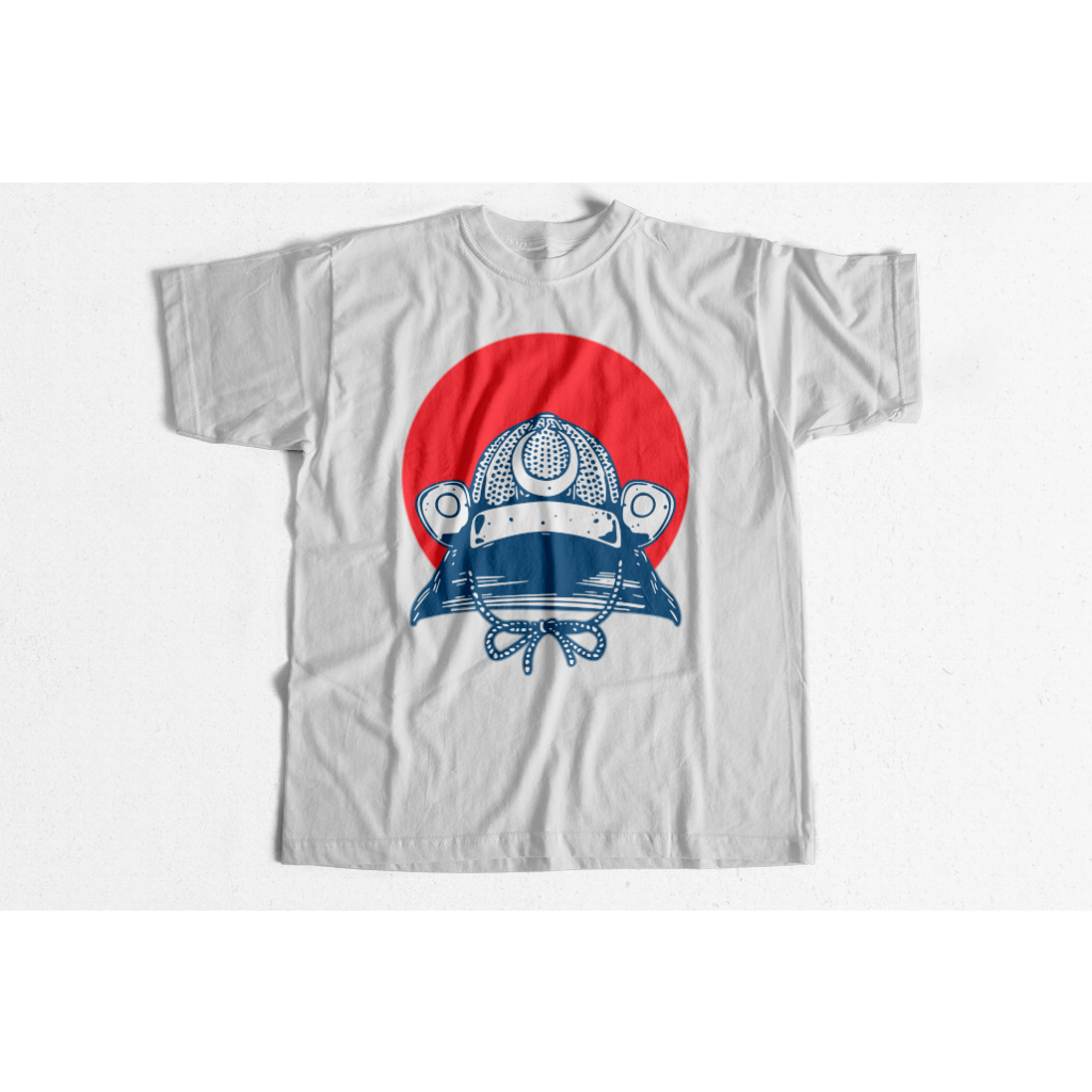 Lançamento Camisa Branca Capacete Samurai Japonês  Camiseta  Unissex Camisa   Lançamento Camiseta