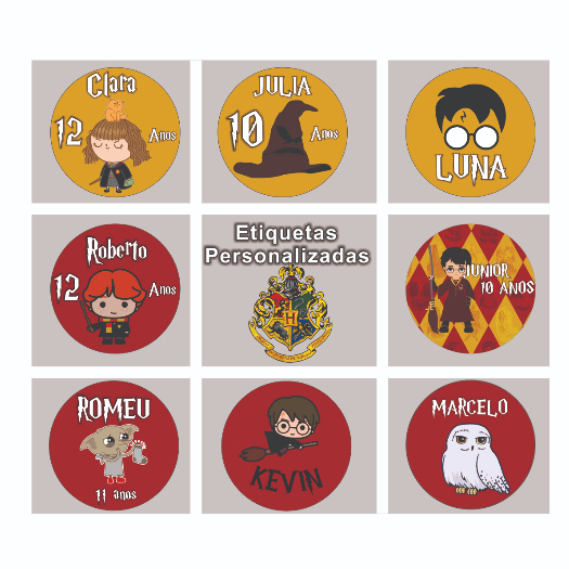 Etiqueta Adesiva Personalizada Harry Potter Para Lembrancinhas e Aniversário 4x4cm 60 ou 120 Unidades