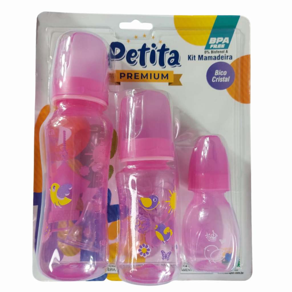 Kit Mamadeiras Bico de Silicone 3 Unidade Bebê Menino Menina- pepita premiun