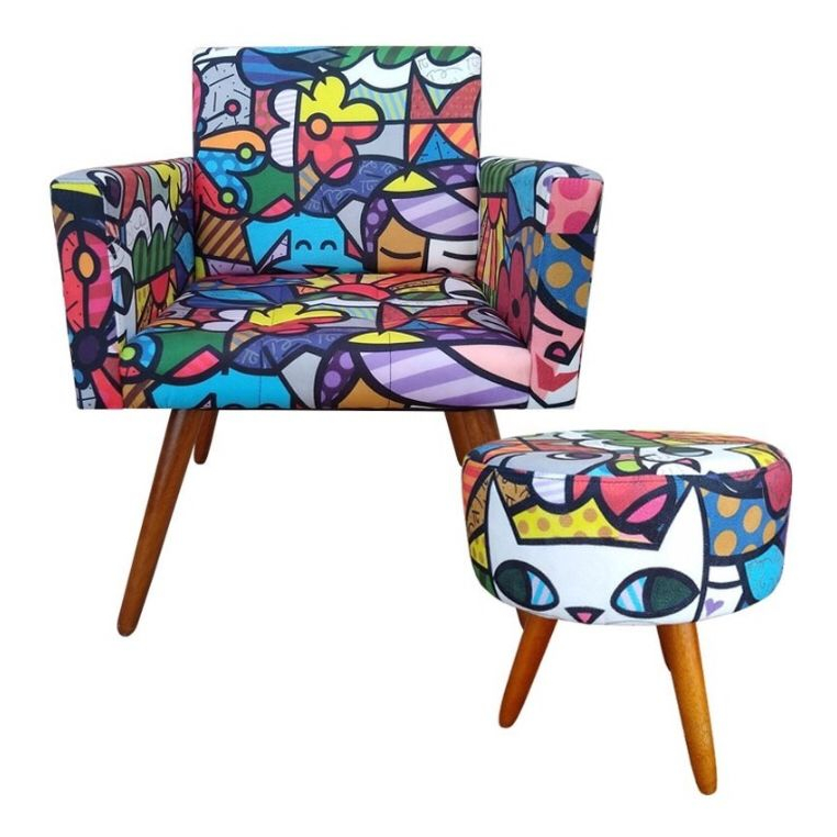 Kit 1 Poltrona Decorativa NINA + Puff Pés Palito  ROMERO BRITO