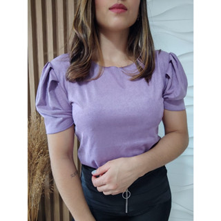 BLUSA SUEDE FEMININA MANGA PRINCESA PLISSADA
