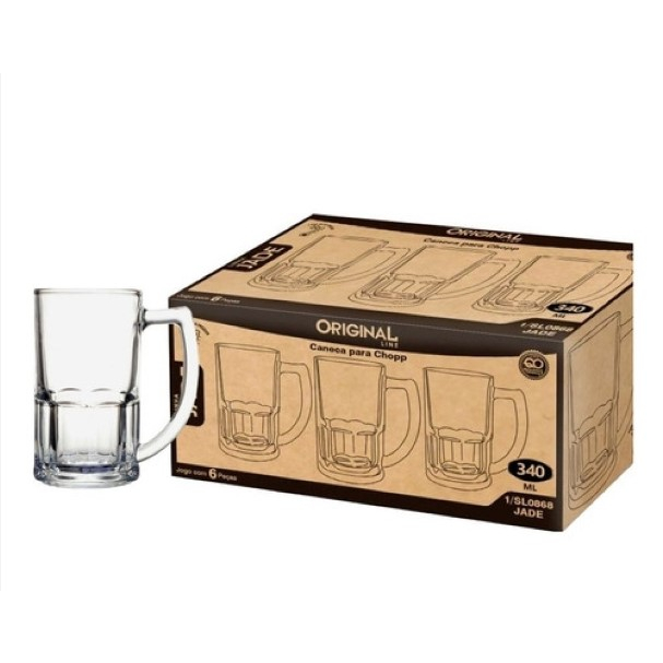 Kit 2 Canecas de Chopp Cerveja De Vidro Chopp 340ML Super Resistente Linha Jade Sl0868 . em Oferta na Shopee
