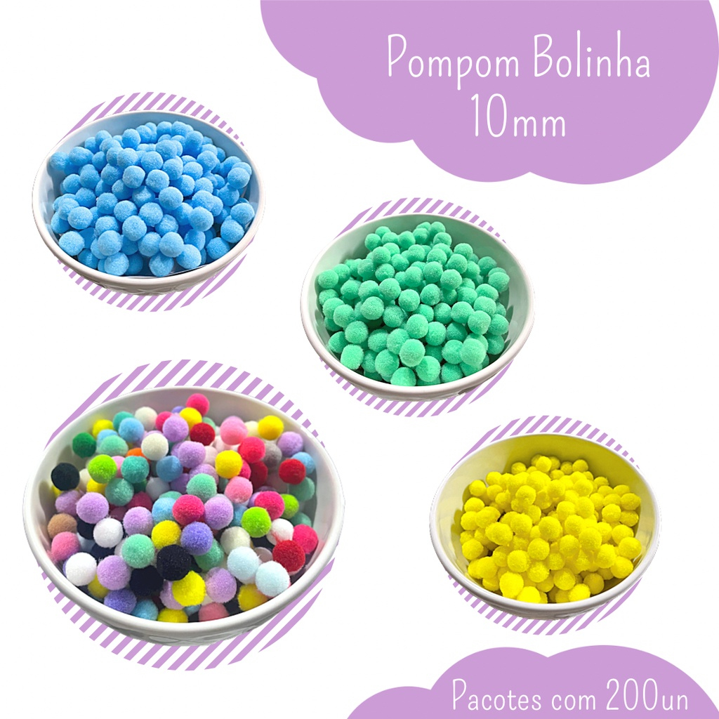Pompom Colorido 10mm Pacote com 200 Unidades em Oferta na Shopee