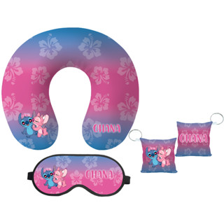 Almofada de Pescoço Tapa Olho e Chaveiro Stitch e Angel Presente Lembrancinha