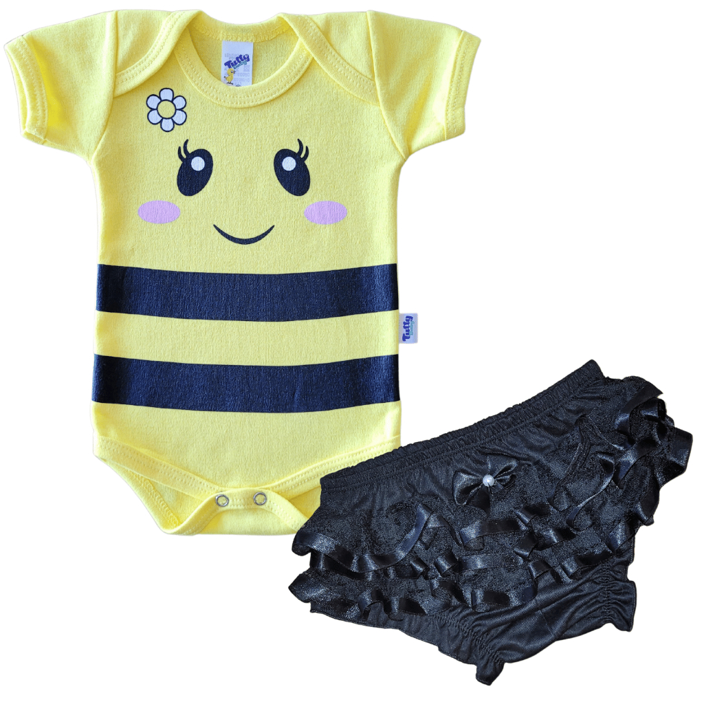 Conjunto Body Bebê Abelinha Calcinha Bunda Rica Personagem Fantasia Mesversário Presente Grávida Bore Roupa Infantil Bori