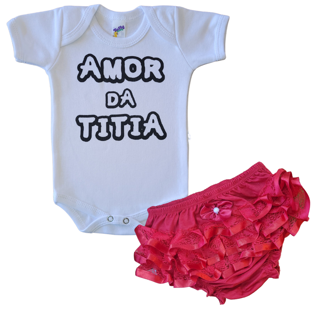 Conjunto Body Bebê Amor Titia Calcinha Bunda Rica Personagem Recém Nascido Fantasia Mesversário Grávida Bore Roupa Bori Infantil