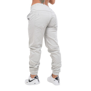 Calça Jogger Feminina Sarja com Elastico Punho Bolso jogger feminina cintura alta sarja com elastico na cintura e na barra. Calça com elastano, Calça feminina sarja