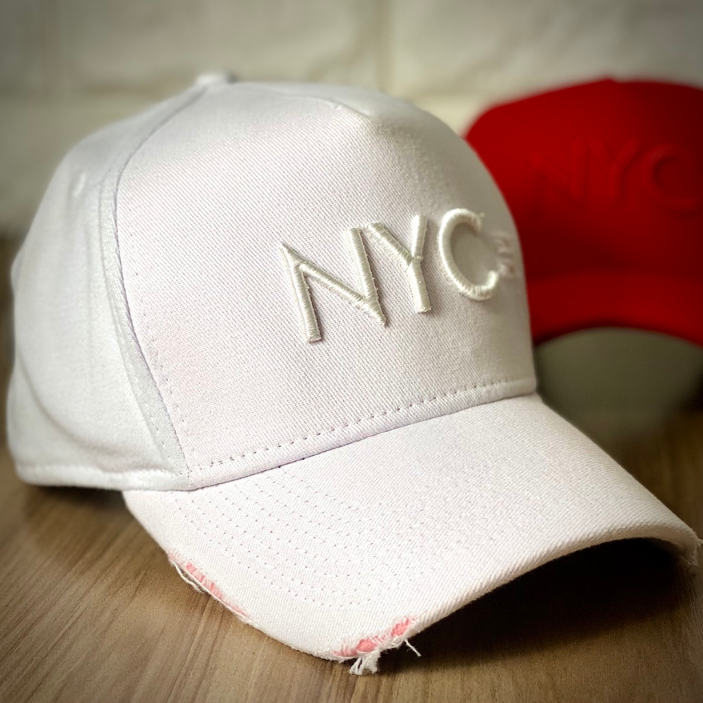 Boné NYC Destroyed Branco e rosa Anth Co Original Fitinha Maior Qualidade