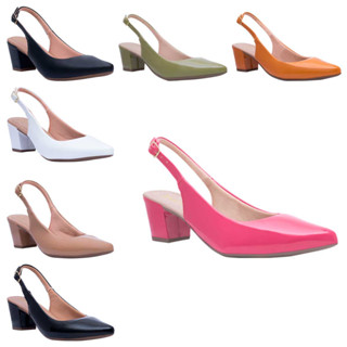 Sapato Scarpin Social Aberto Fivela Salto Bloco