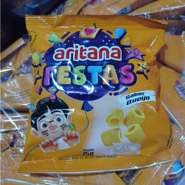 40x Chips - Salgadinho - Aritana tubos 15g, Bacon, Queijo, Cebola, Requeijão - Festa