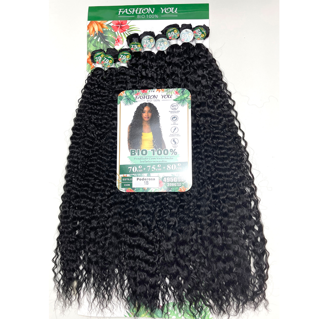 Cabelo Cacheado Orgânico Fibra Bio 300g 80cm sem brilho e Macio Fashion You Poderosa e Natalie