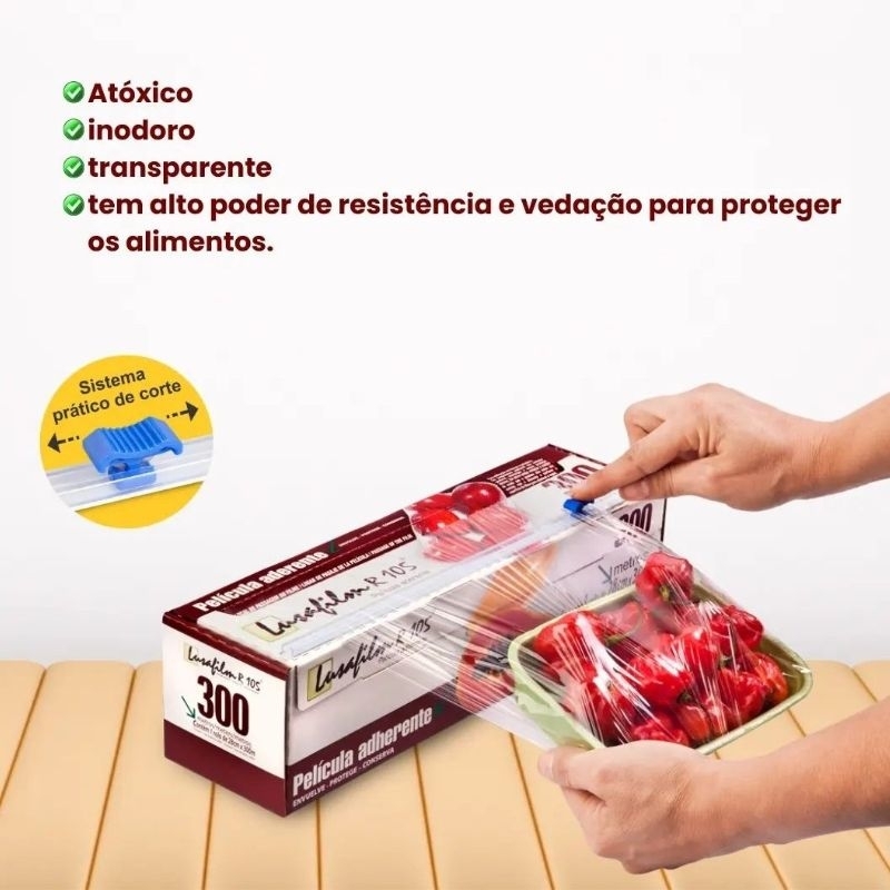 Plástico filme PVC Rolo de 300 metros por 28cm para mercado padaria sacolão