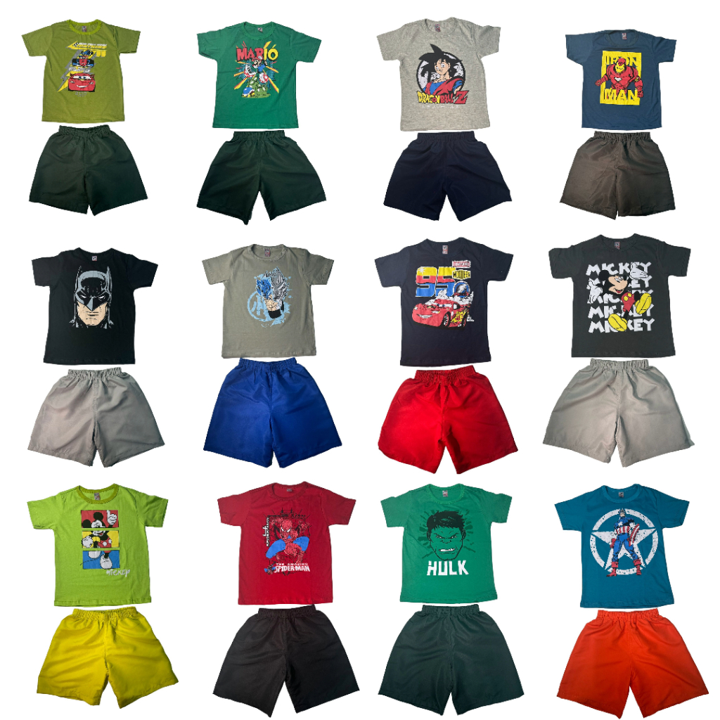 Kit 5 Conjuntos de Roupa Camiseta Bermuda Infantil Menino Verão Masculino Bebe Barato