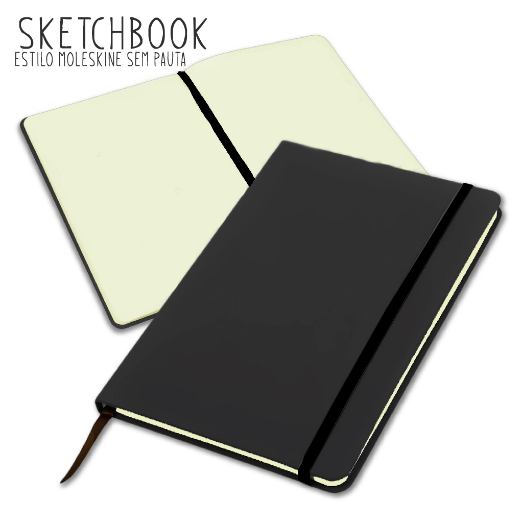 Caderno SKETCHBOOK estilo moleskine A5 21x14cm para desenho - PRETO SEM PAUTA em Oferta na Shopee