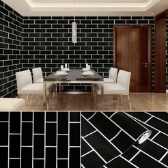 Papel de Parede Tijolo Preto Texturizado Adesivo Linha Premium Lavável 5 Metros 45Cm 30112