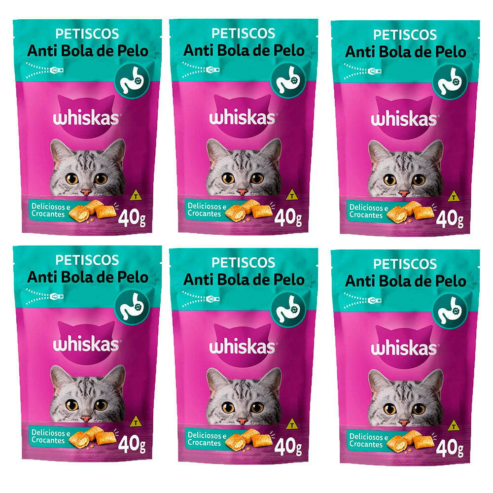 Kit 6un Petisco Whiskas Temptations Anti Bola De Pelo Gatos Adultos 40g em Oferta na Shopee