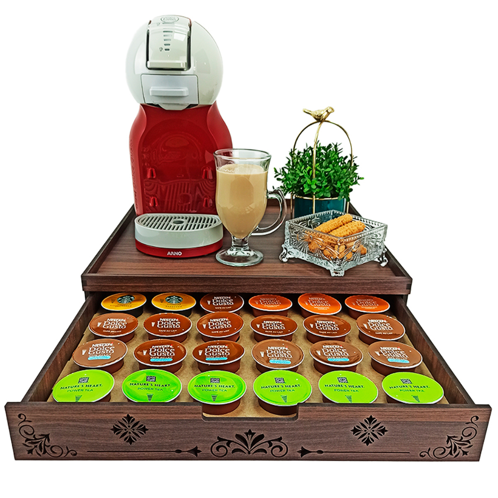 Porta cápsulas Dolce Gusto Com Gaveta e Bandeja para Café Chá Suporte Capsulas Dolce Gusto Cor Natural 36 Unidades