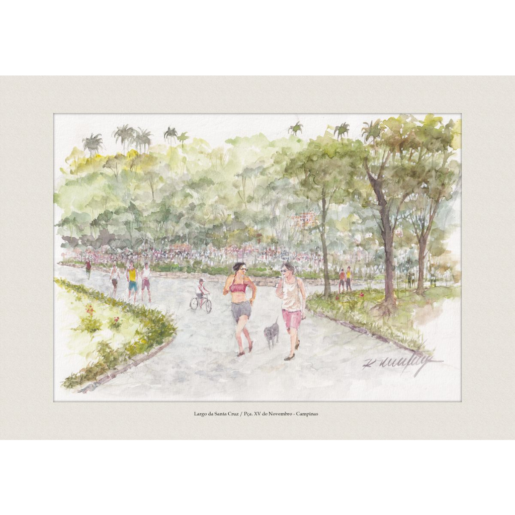 Pintura em Aquarela Largo da Santa Cruz Praça XV de Novembro - Campinas | Quadro Decorativo | A4