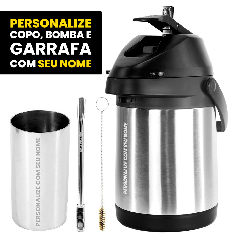 Kit Tereré Inox Garrafa Copo Bomba 02 - Personalize Seu Nome em Oferta na Shopee