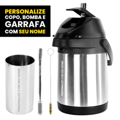 Kit Tereré Inox Garrafa Copo Bomba 02 - Personalize Seu Nome