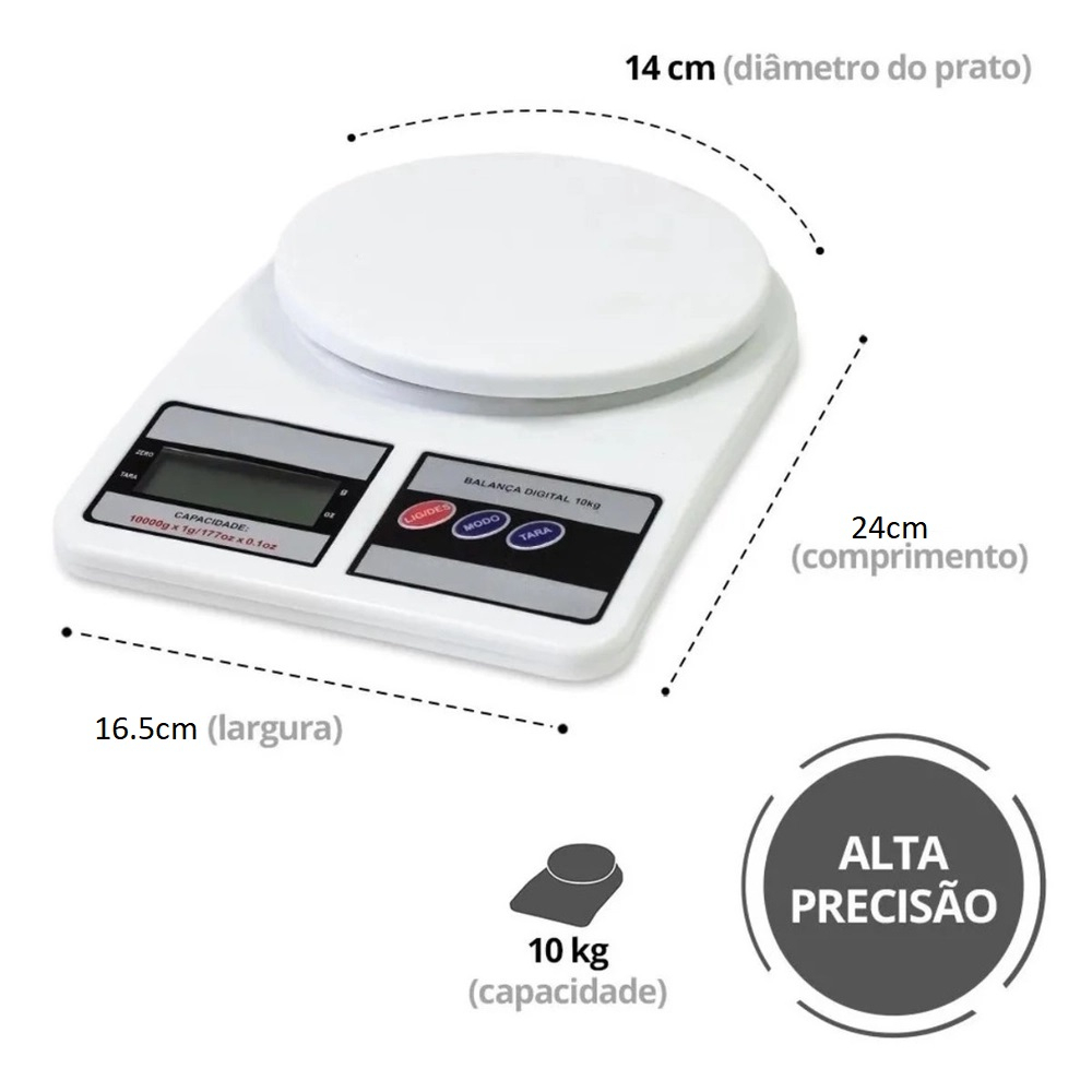 Balança Cozinha Até 10kg Digital De Precisão 24x16,5cm Cozinha Até 10kg Nutrição E Dieta Balança Portatil Utensílio De Cozinha Confeitaria