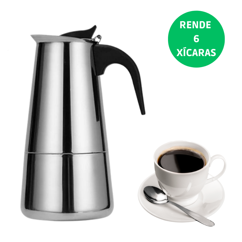 Cafeteira Tipo Italiana Aço Inox 6 Xicaras Expresso Café