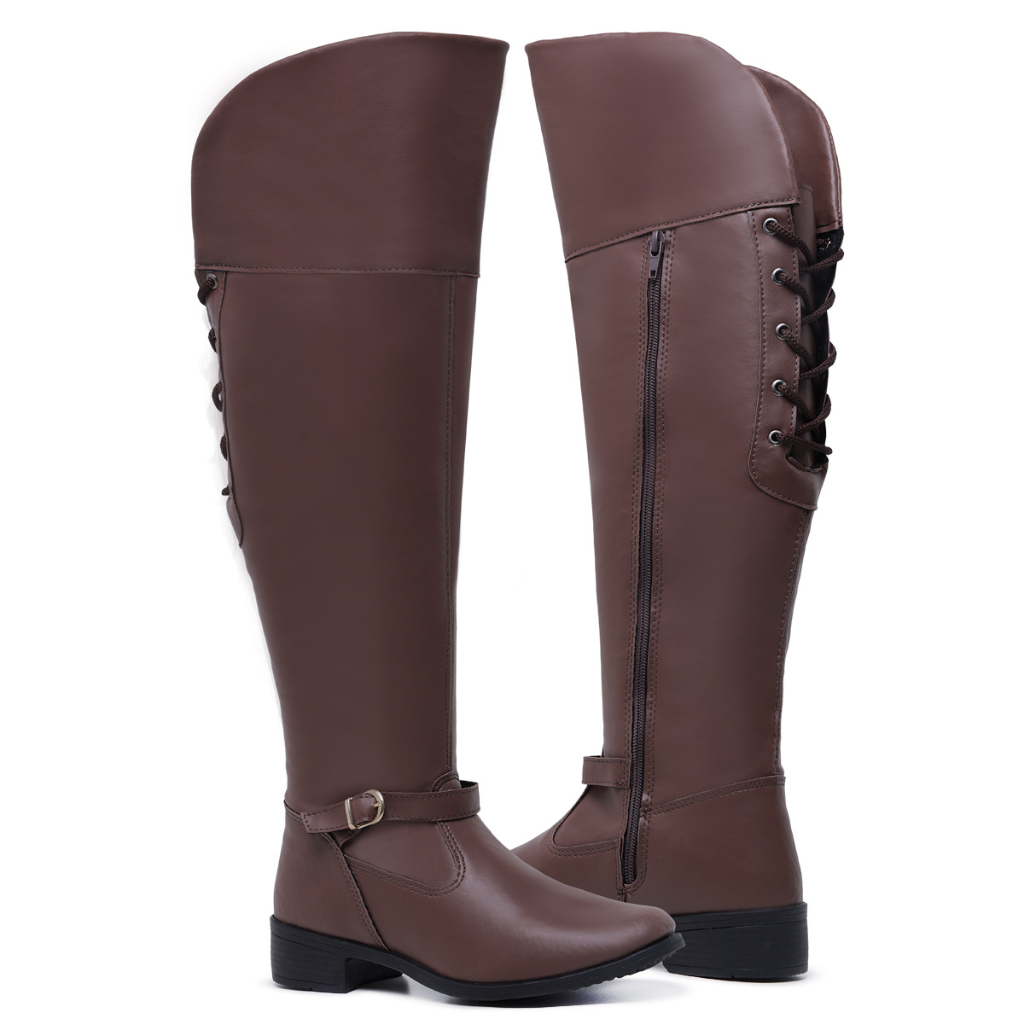 Bota Over Feminina Montaria 11503 Várias Cores Com Zíper Confortável Casual Cano Alto Over The Knee