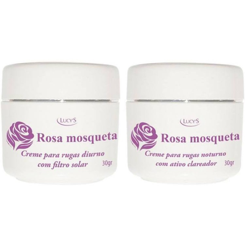 Kit 2 Cremes Rosa Mosqueta Antissinais Antirrugas Clareador de Manchas Escuras Dia e Noite Lucys em Oferta na Shopee