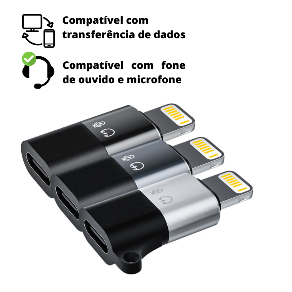 Adaptador USB-C Tipo C fêmea para Lightning Macho Compatível com iPhone iPad Fone de Ouvido Microfone Lapela Transferência de Dados Carga Turbo 20W Data Transfer
