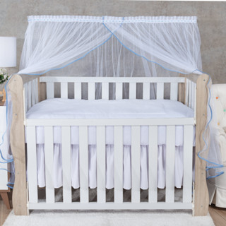 MOSQUITEIRO PARA BERÇO TULE BRANCO COM VIES AZUL DELICADO
