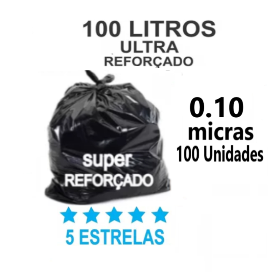 saco de Lixo Preto 0.10 Micras Reforçado 100 Litros Frete Gratis