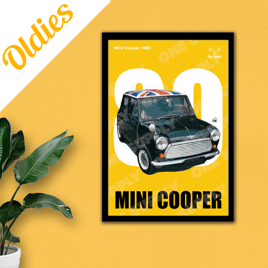 Quadro Decorativo Mini Cooper 1980 Quadros 21x30cm (A4) com moldura e vidro