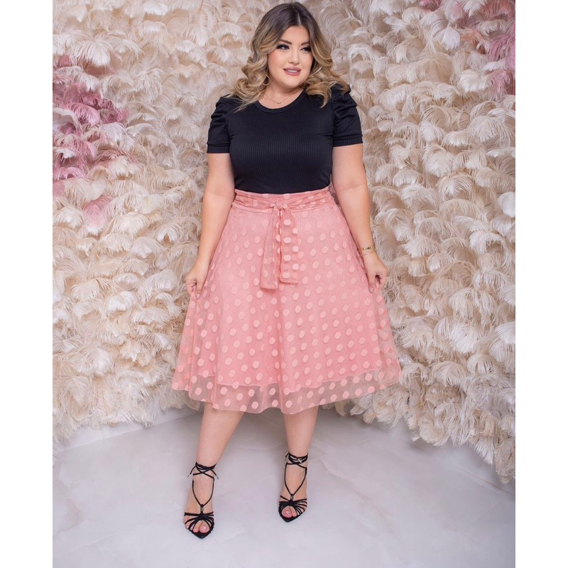Detalhes do Saia Midi em Tule Forrada Com Laço Moda Cristã Comportada
