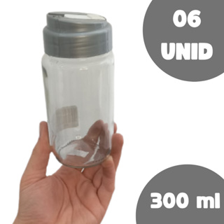 KIT 06 Pote de Vidro 300ml Tampa Abre e Fecha Temperos e Especiarias em Oferta na Shopee