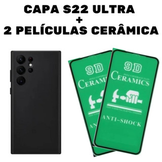 Capa Capinha Silicone Aveludada + 2 Películas Cerâmica Celular Samsung S22 ULTRA