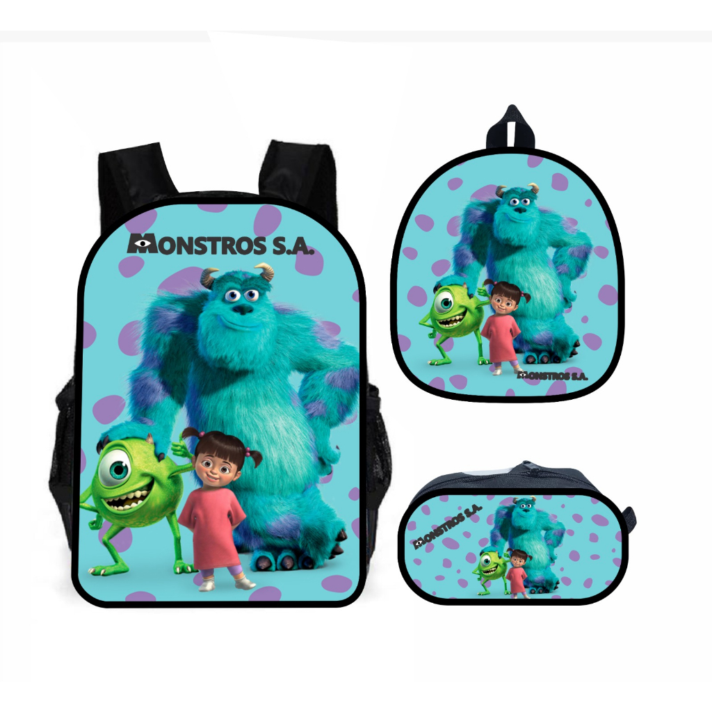 Kit mochila infantil Monstros S.A lancheira térmica e estojo
