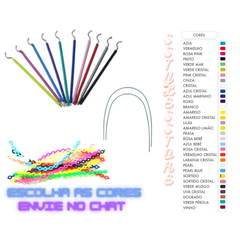 Kit Borrachinha Aparelho Dental Linguinha de Aparelho 05 Palitos + 02 Fios 14mm + 10 Tiras Trançadas (05 Pares)