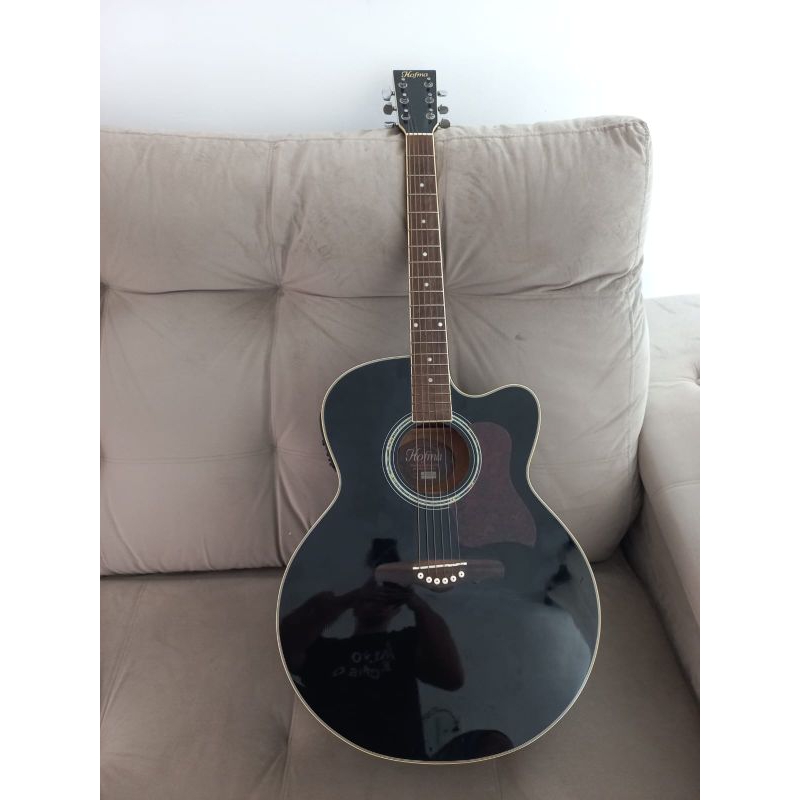 usado* Violão hofma jumbo ye-223 bk + capa