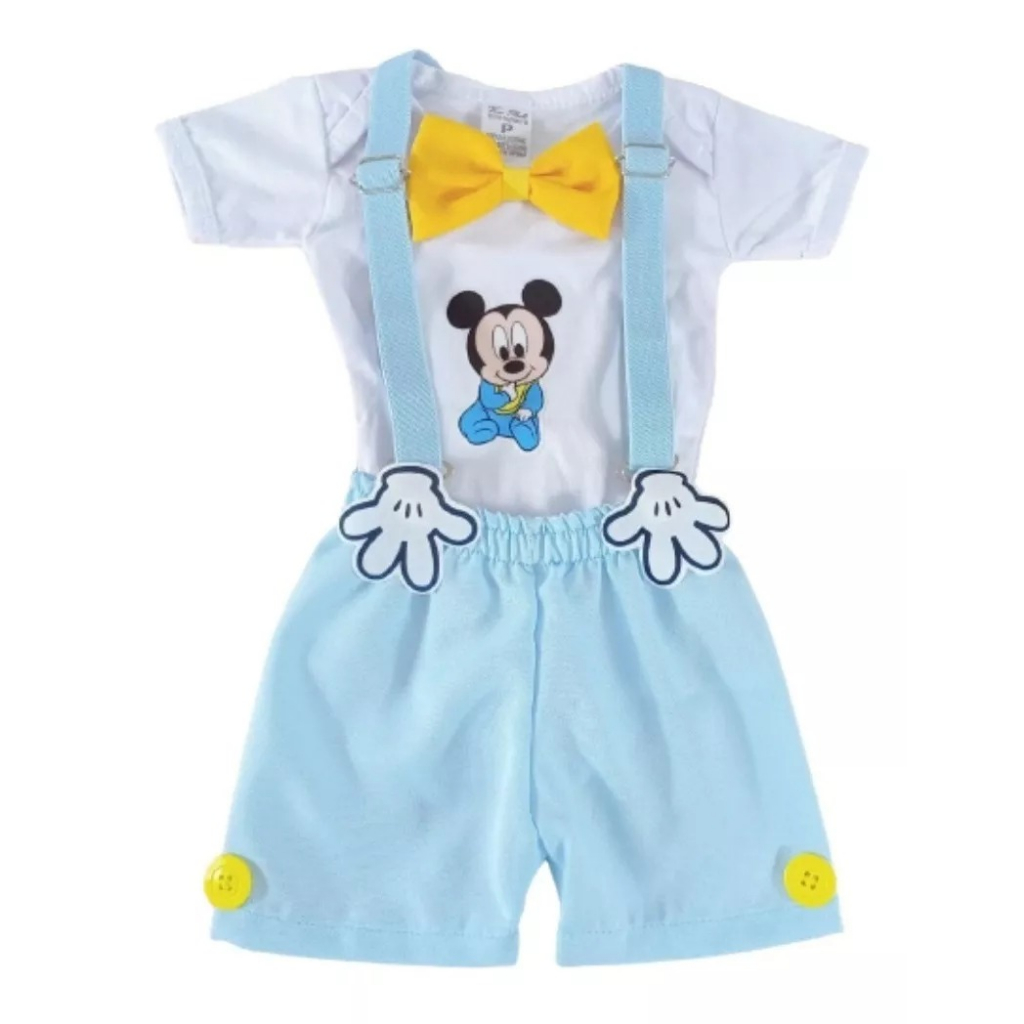 Conjunto Infantil Temático Baby Mickey Roupa Bebê Menino Festa Fantasia Mesversário