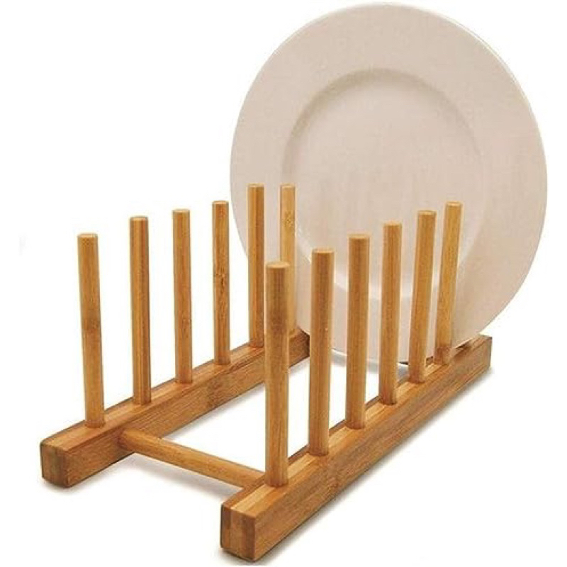 Suporte Organizador Display Escorredor  de Pratos Bambu