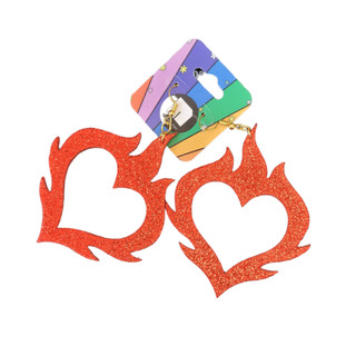 Brinco Coração em chamas, Brinco de Carnaval, Brinco de glitter, Brinco heart flames
