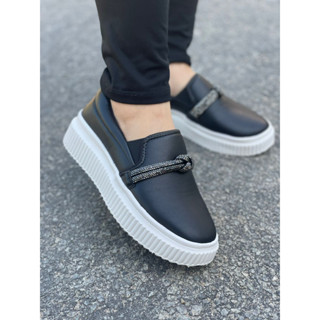 Tênis Feminino com Nó de Strass Casual Calce Fácil Slip On Iate Plataforma