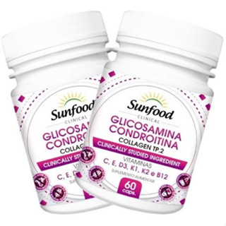 Glucosamina + condroitina colágeno tp2 vit. C, E, D3, k1, K2, e B12 60caps Sunfood Kit2